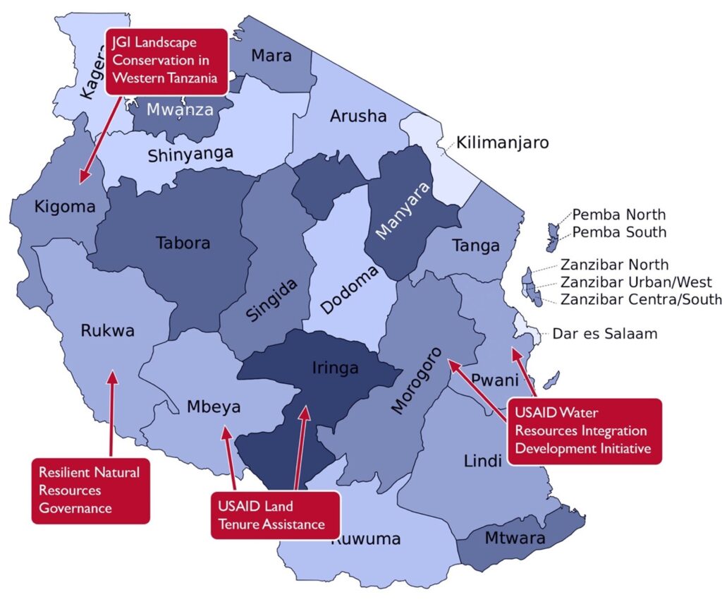 Map of Tanzania showing programs that have evaluated or used MAST.