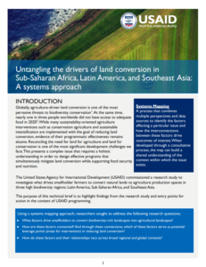 screenshot of the first page of "Untangling the Drivers of Land Conversion in Sub-Saharan Africa, Latin America, and Southeast Asia: A Systems Approach"