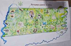 two dimensional map with drawings of wildlife